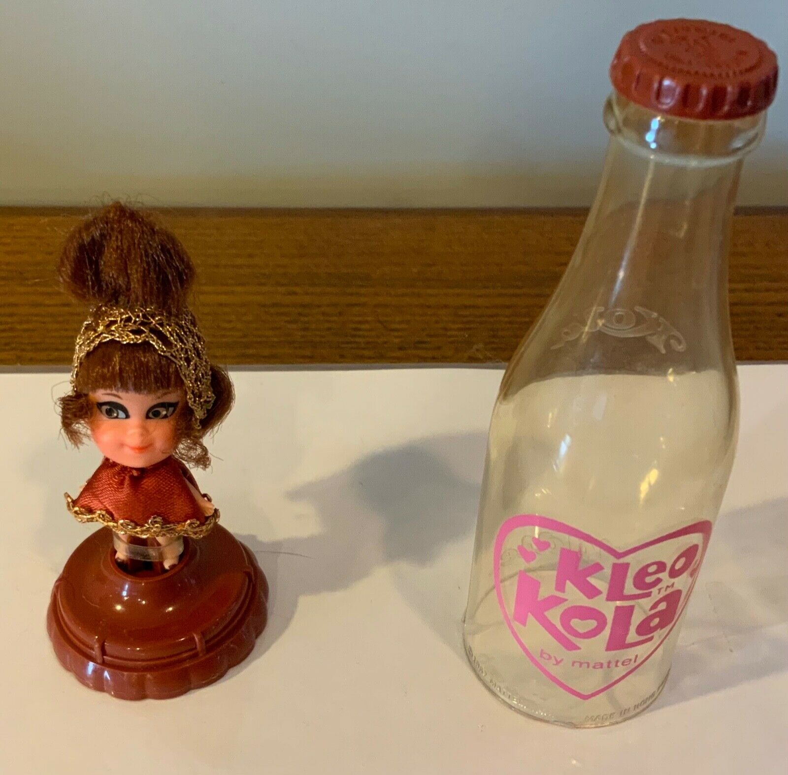 Mattel Vintage Kiddles Kleo Kola with stand in original clear bottle   Adorable