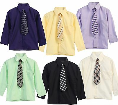 Boys Dress Shirt Toddler Long Sleeve Button Up Tie Solid 15 Colors Size 2t 3t 4t