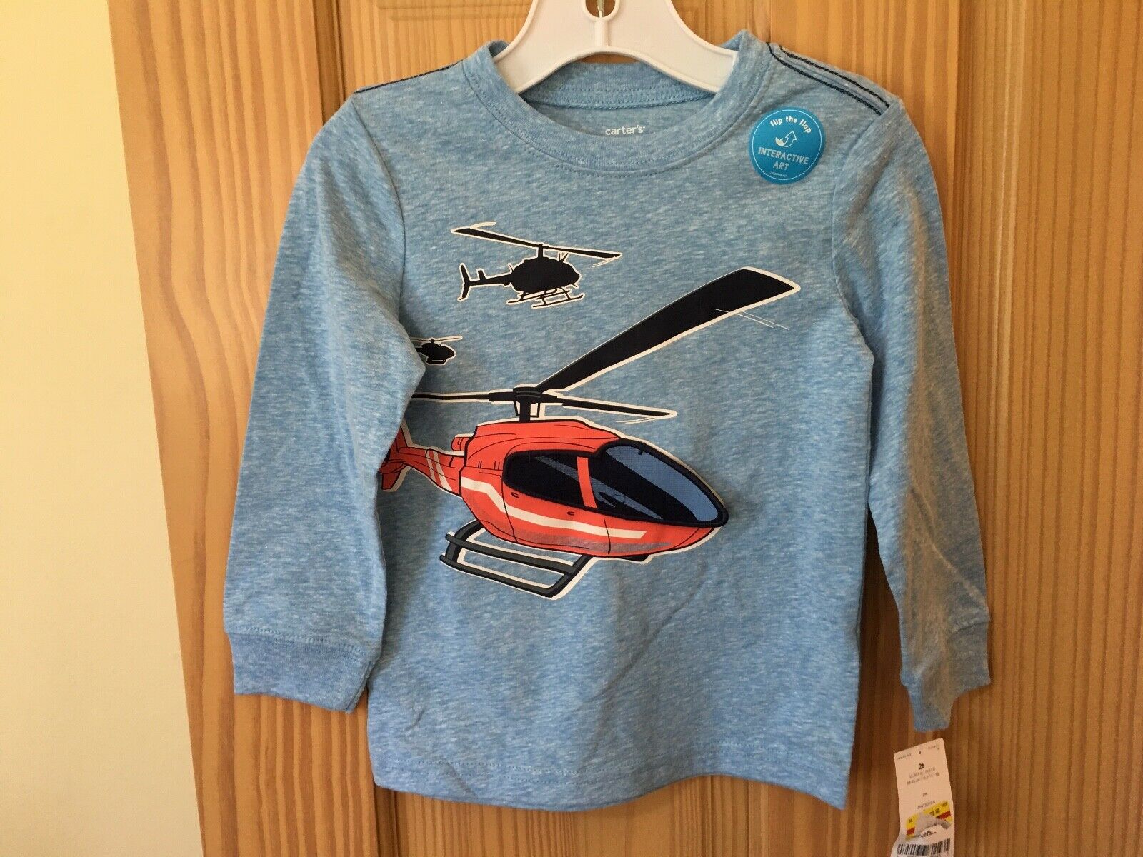 New Carter's Boys Helicopter Tee Shirt Top Toddler Blue Interactive 2t,3t,4t,5t