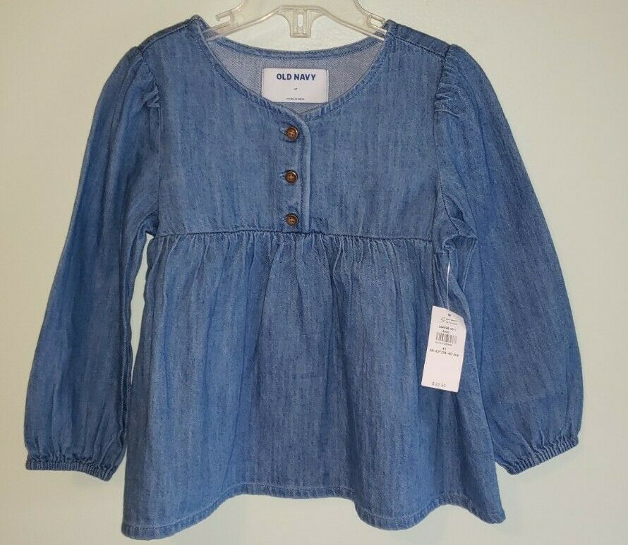 NEW Old Navy Toddler Girls 3T / 4T Long Sleeve Chambray Top Blue Shirt #34220