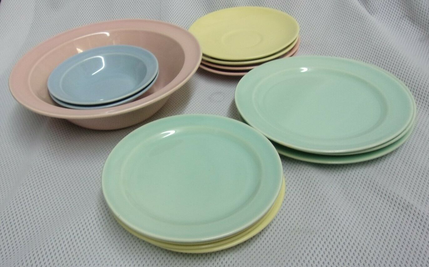 14 Piece Lu-ray Pastels Plates Bowls +lot Dishes Pink Blue Yellow Green