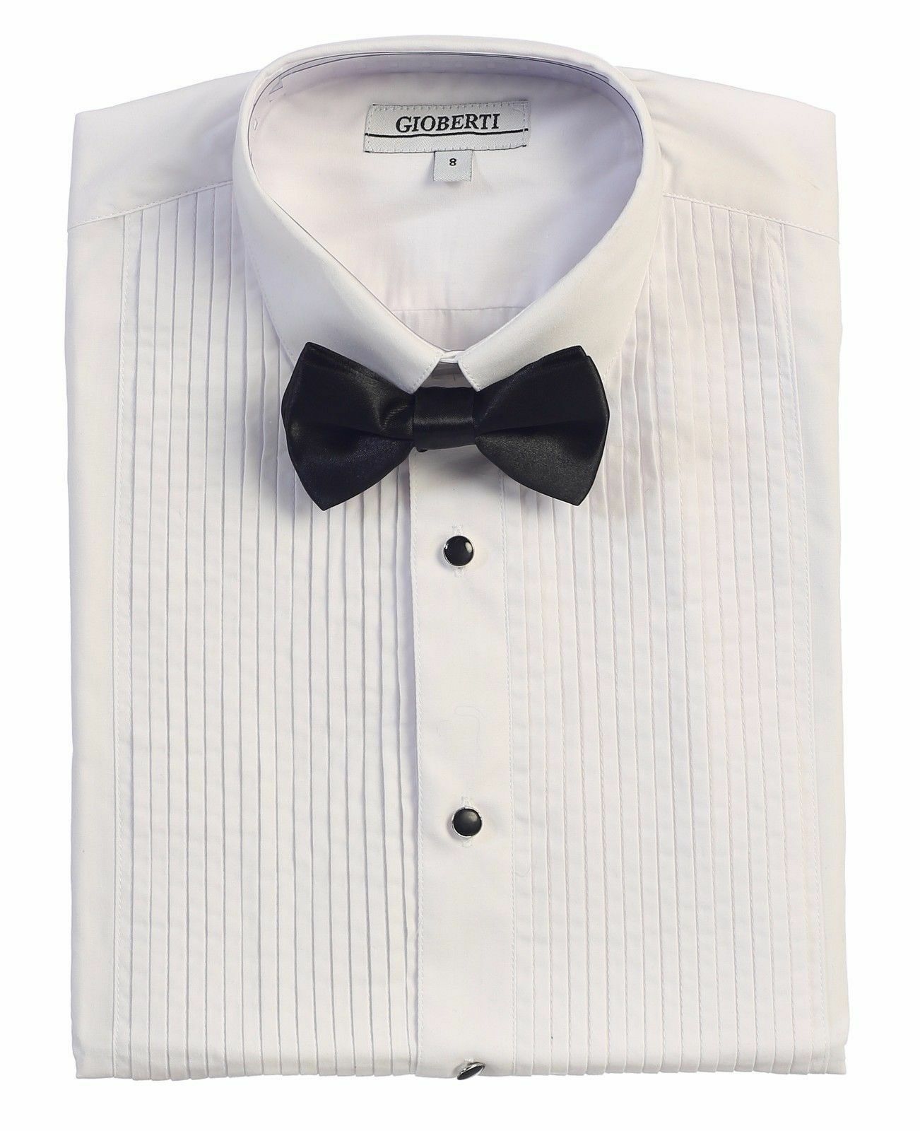 Boy Tuxedo Dress Shirt Wingtip White Bow Tie Suspender Kids Toddler Size 2T- 18