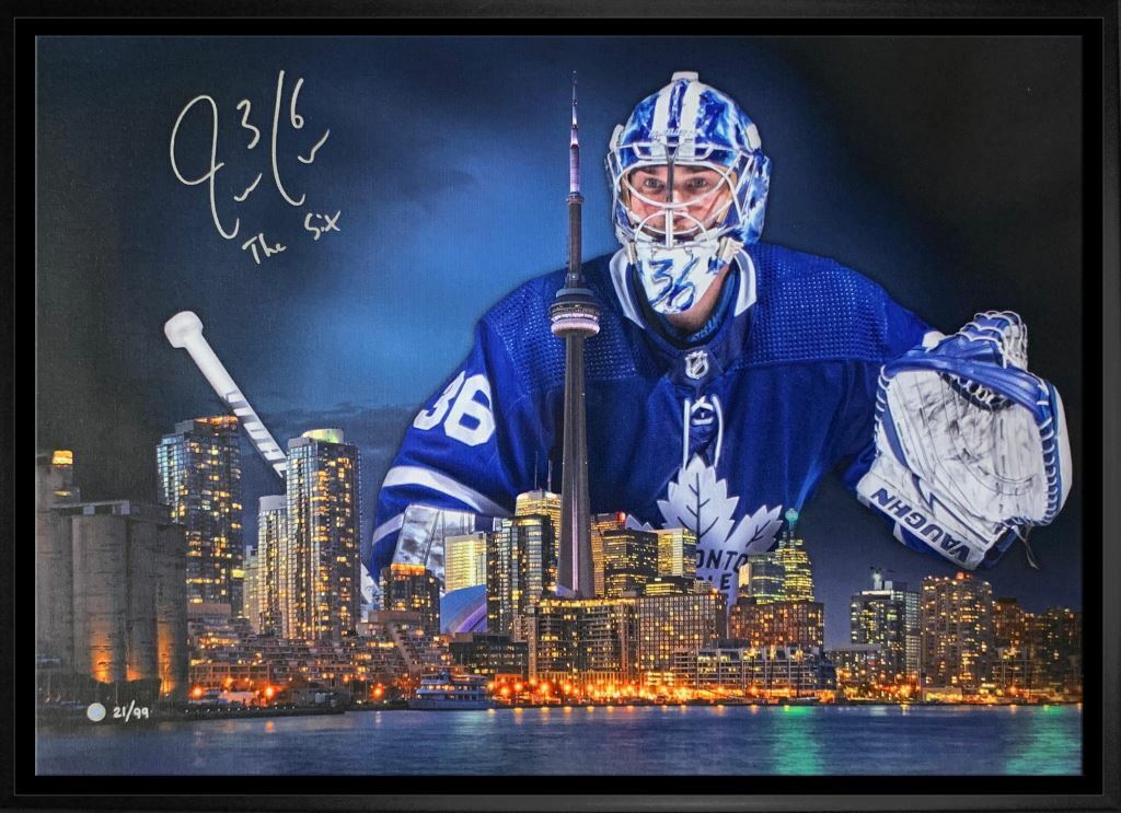Jack Campbell Toronto Maple Leafs Signed Framed 20x29 Toronto Skyline Canvas /99